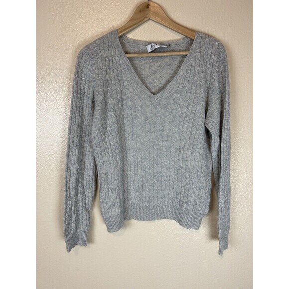 Maggie Magaschoni M 100% Cashmere Sweater Pullover Cable Knit Fisherman V-Neck - Picture 1 of 4